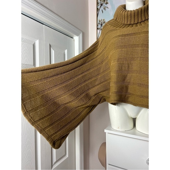 Concert Brown Olive Turtleneck Heavy Knit Pullover Sweater Wide Sleeves One Size - Picture 3 of 9